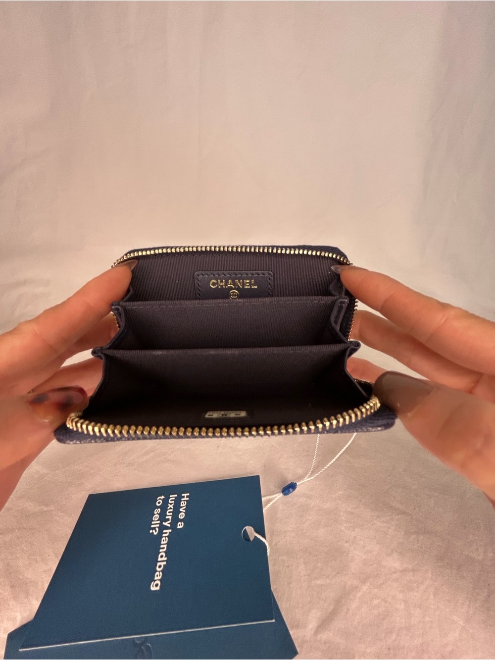 CHANEL Navy Quilted Caviar Leather Zipper Wallet  with Silver CC - Picture 4 of 11